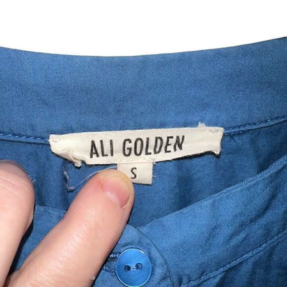 Ali Golden Blue Cotton Button Up Short Sleeve Tiered Ruffled Maxi Dress Size S - Picture 10 of 11